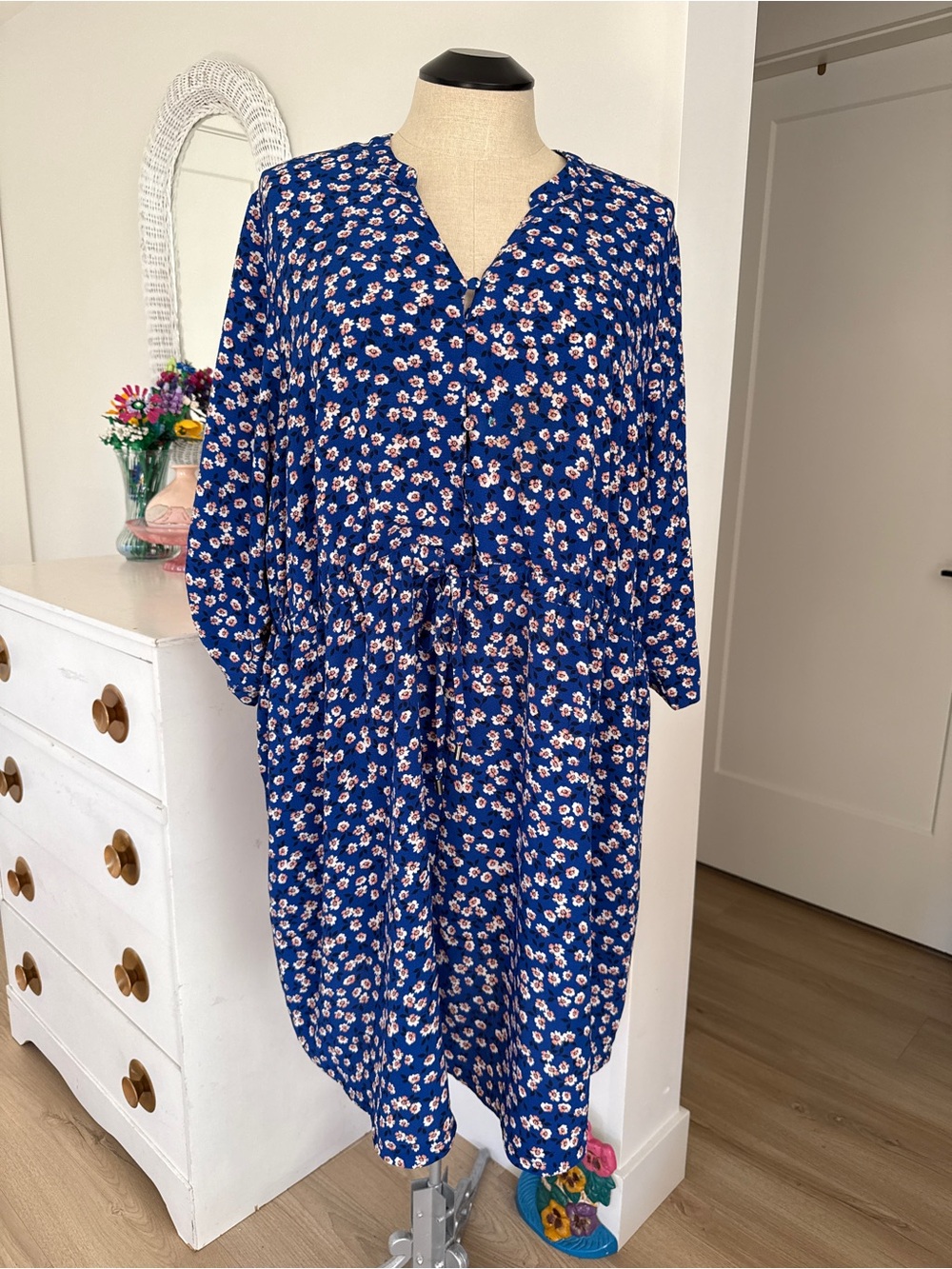 Plus Size Love & Legend Royal Blue Floral Long Sleeve Midi Dress
